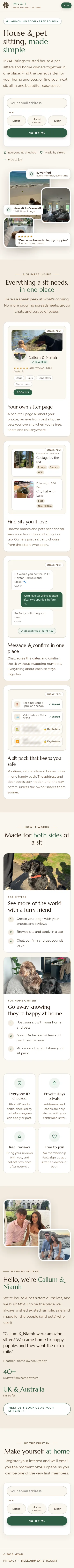 MYAH coming-soon homepage for house and pet sitting