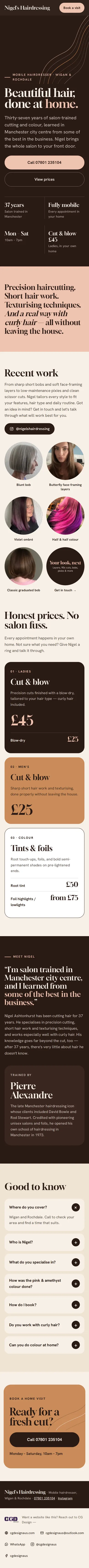 Nigel's Hairdressing full mobile homepage