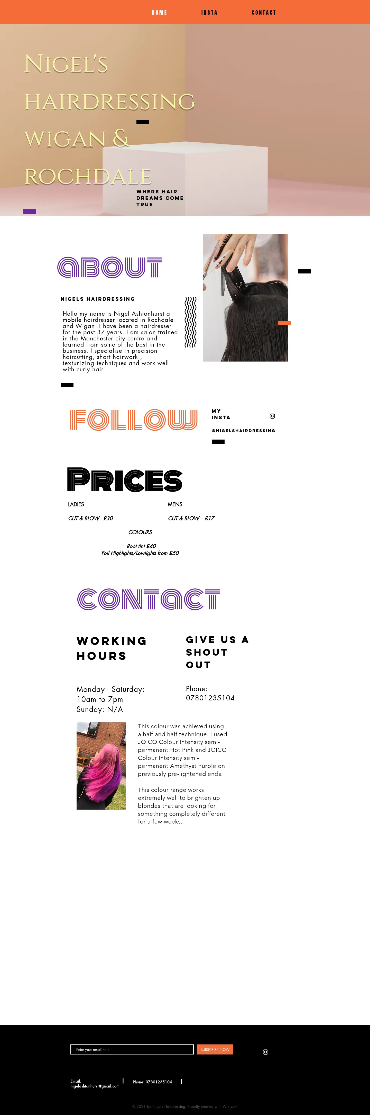 Nigel's Hairdressing's old Wix website