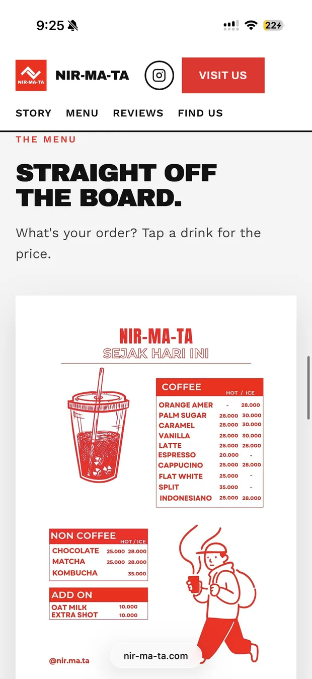 NIR-MA-TA menu with prices
